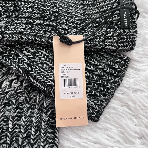 Rebecca Minkoff | New With Tags✨ Black & Grey Marled Knit Beanie & Armwarmer Set - Picture 6 of 7